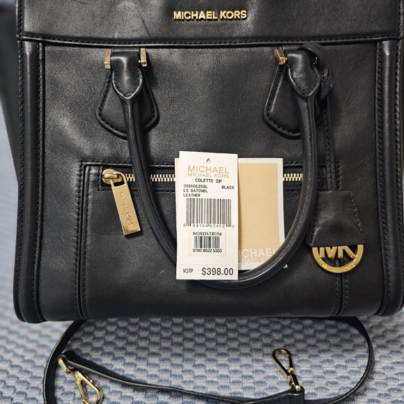 Michael Kors Collette Leather Satchel with Gold-Tone Hardware & Crossbody Strap - Picture 4 of 9